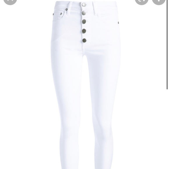 Alice + Olivia- Exposed Button White Denim Jeans - Picture 1 of 6